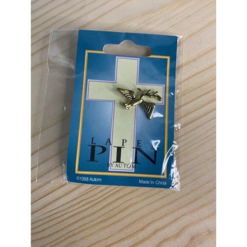 Gold Tone Dove Lapel Pin By Autom On Cross Card Backing Christian Symbol 1998